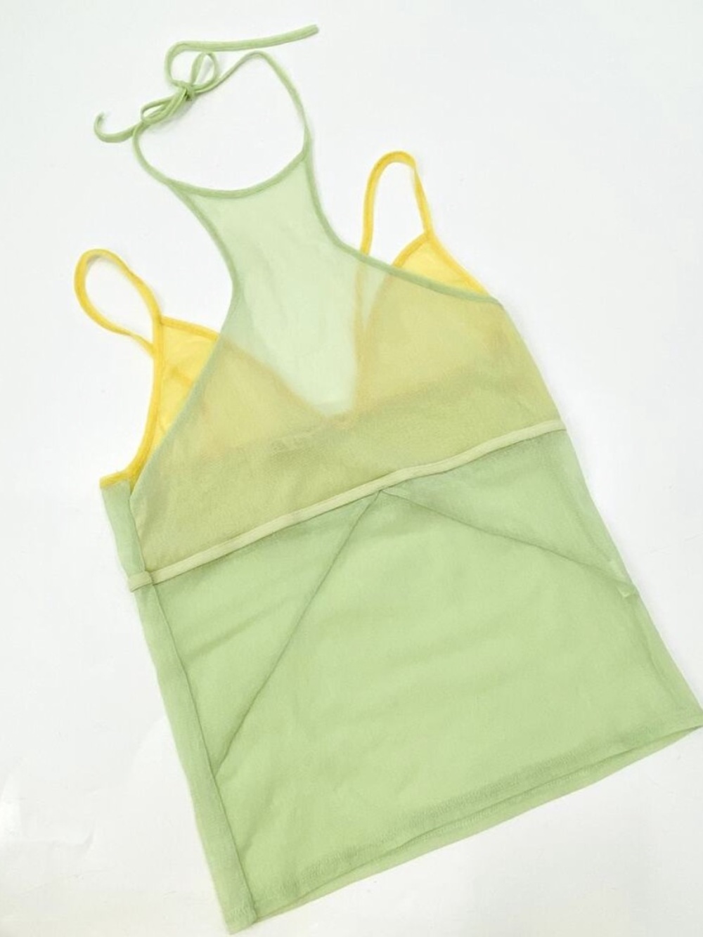 Zara green yellow mesh sheet halter layered cami
